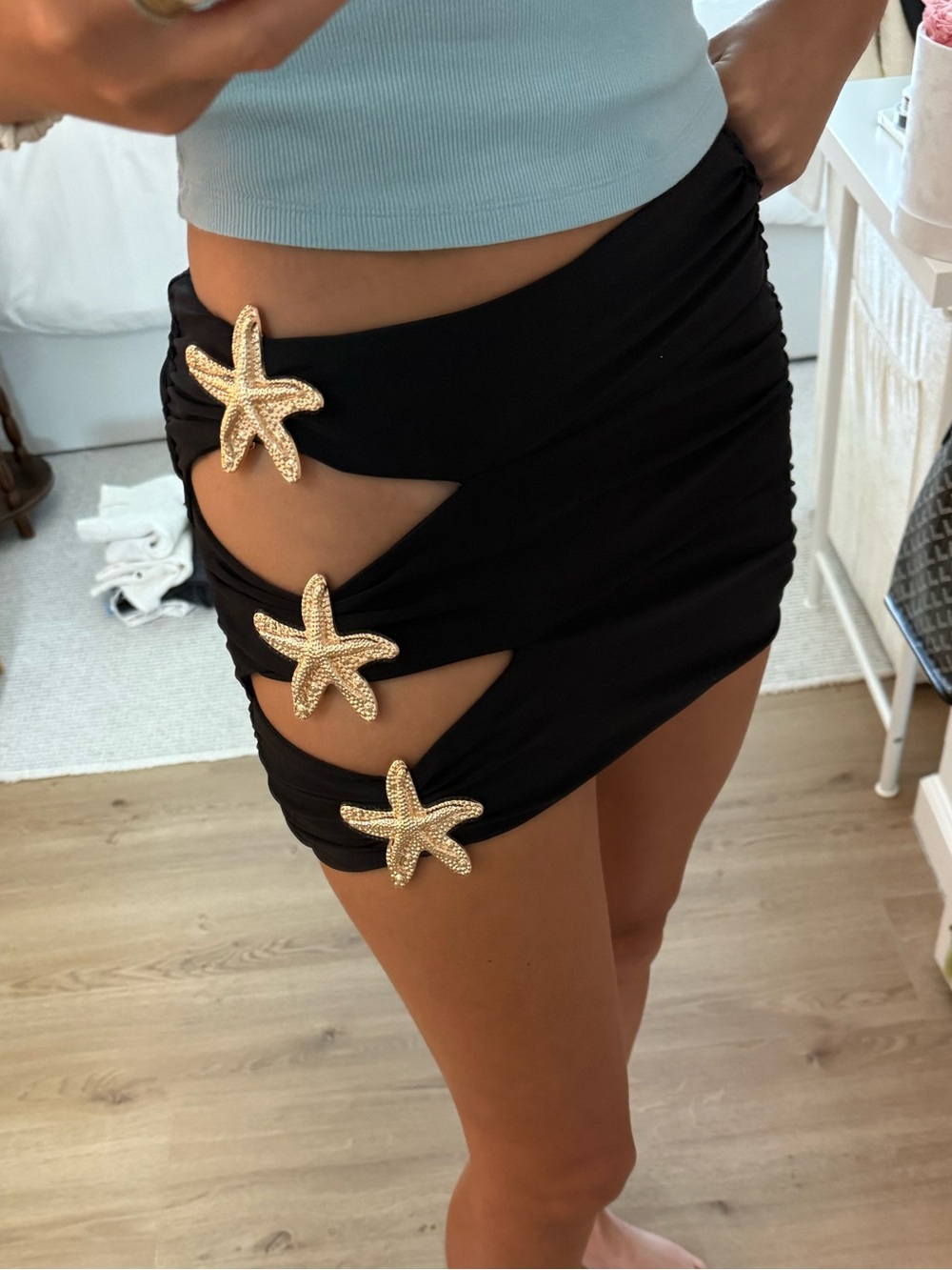 Black Mini Skirt with Gold Starfish Accents